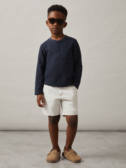 Dsiney Kidz - Reiss Navy David 3-9 yrs Cotton-Blend Waffle Henley T-Shirt image 1