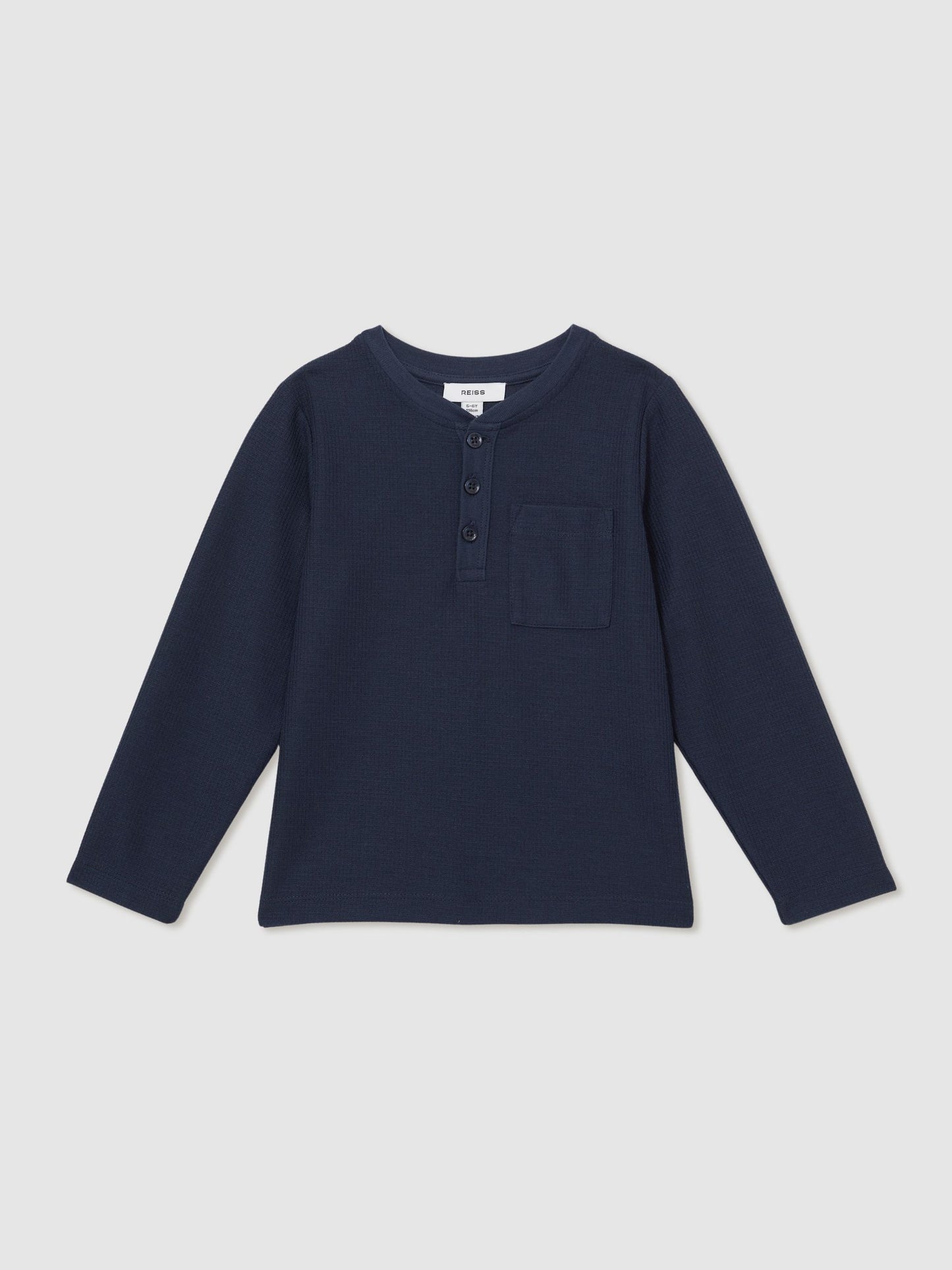 Dsiney Kidz - Reiss Navy David 3-9 yrs Cotton-Blend Waffle Henley T-Shirt image 2