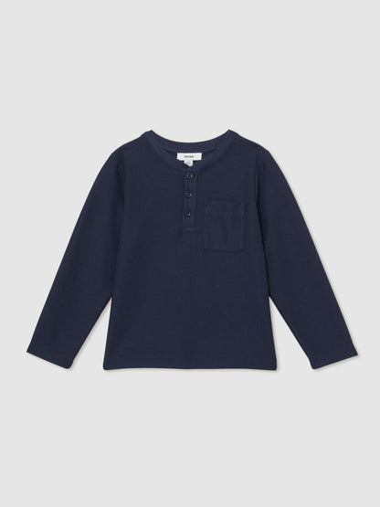 Dsiney Kidz - Reiss Navy David 3-9 yrs Cotton-Blend Waffle Henley T-Shirt image 2