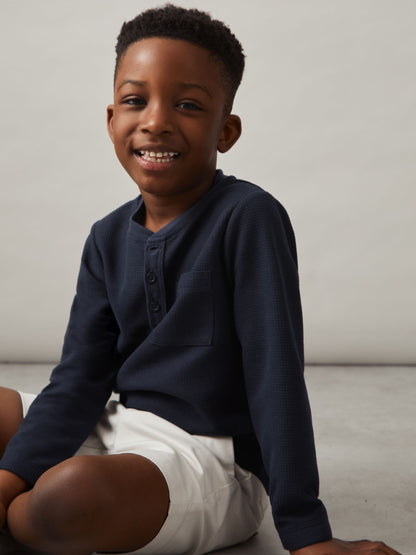 Dsiney Kidz - Reiss Navy David 3-9 yrs Cotton-Blend Waffle Henley T-Shirt image 3