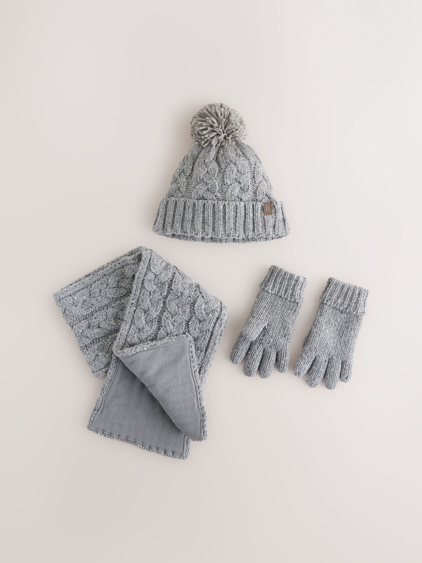 Grey Cable Knit Hat Gloves & Scarf 3 Piece Set (3-16yrs) image 1