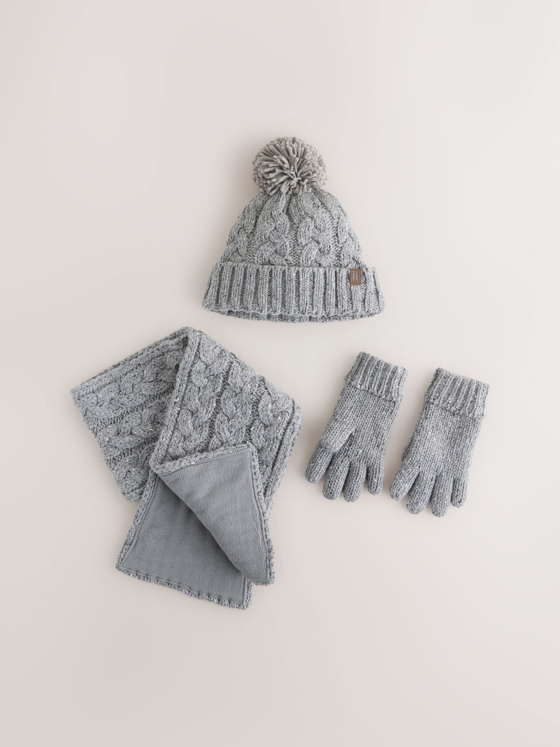 Grey Cable Knit Hat Gloves & Scarf 3 Piece Set (3-16yrs) image 1