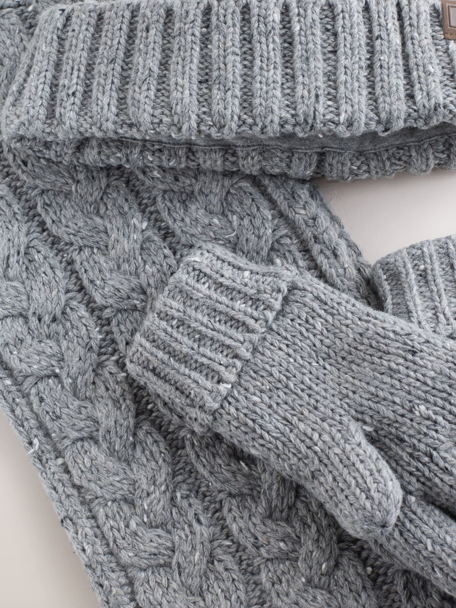Grey Cable Knit Hat Gloves & Scarf 3 Piece Set (3-16yrs) image 3