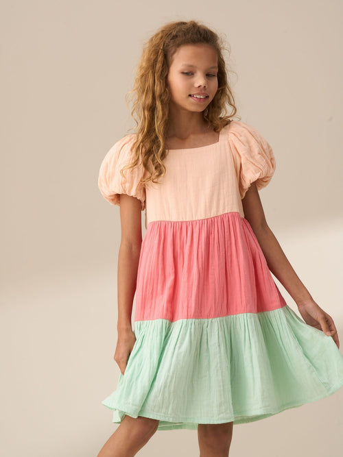 Dsiney Kidz - Angel & Rocket Pink Casey Multi Tiered Colourblock 100% Cotton Dress image 1