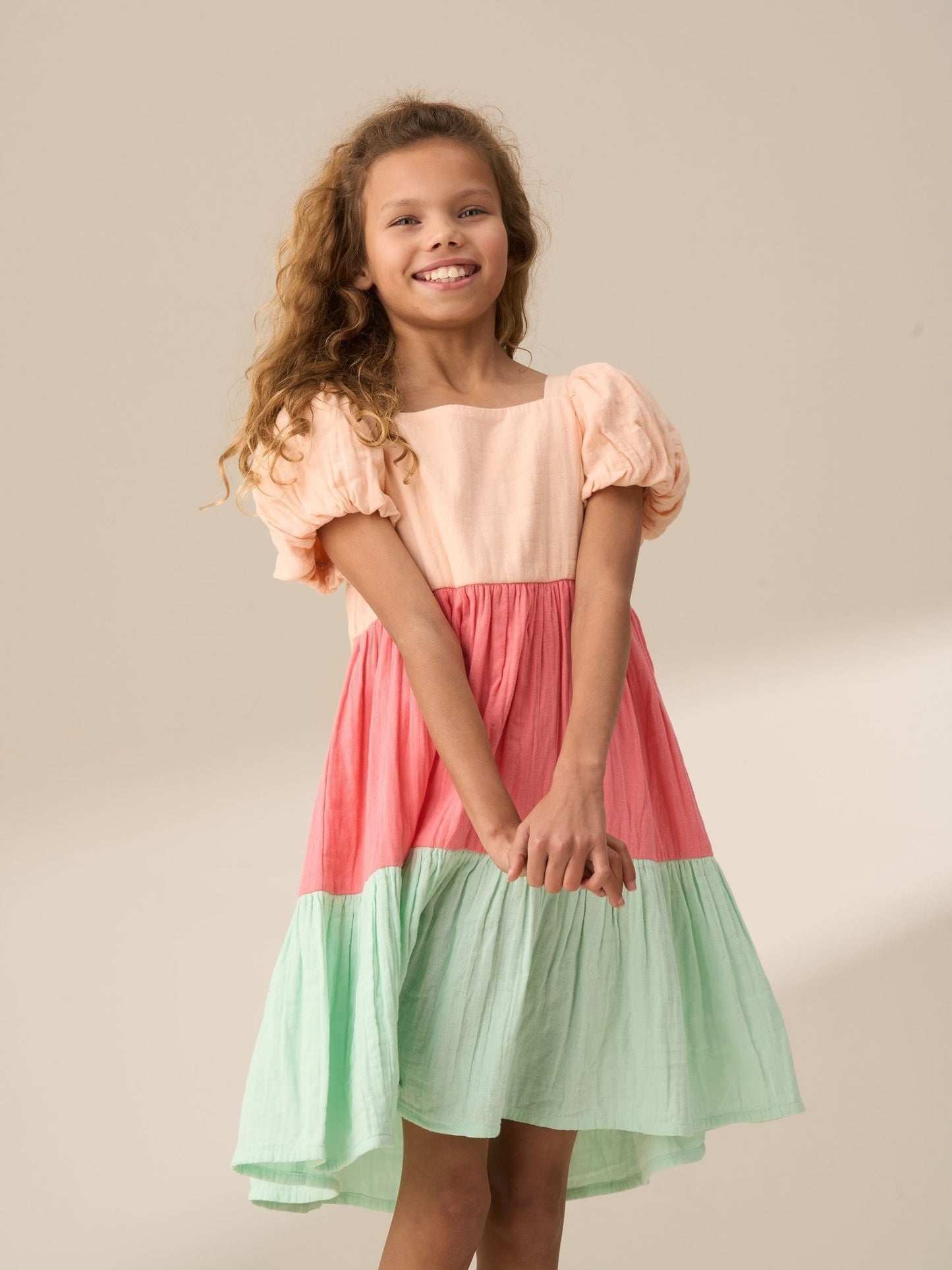 Angel & Rocket Pink Casey Multi Tiered Colourblock 100% Cotton Dress image 3
