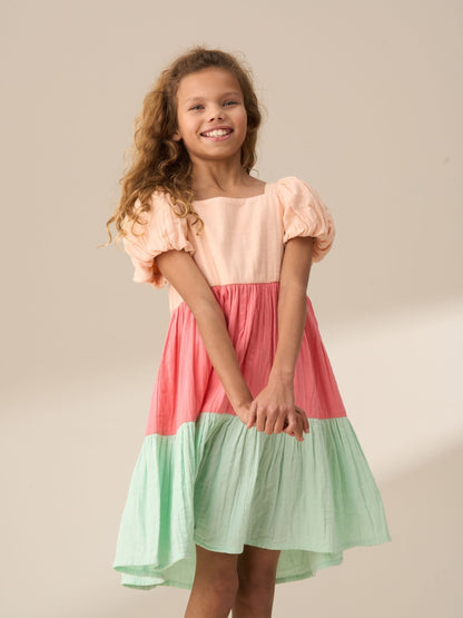 Angel & Rocket Pink Casey Multi Tiered Colourblock 100% Cotton Dress image 3