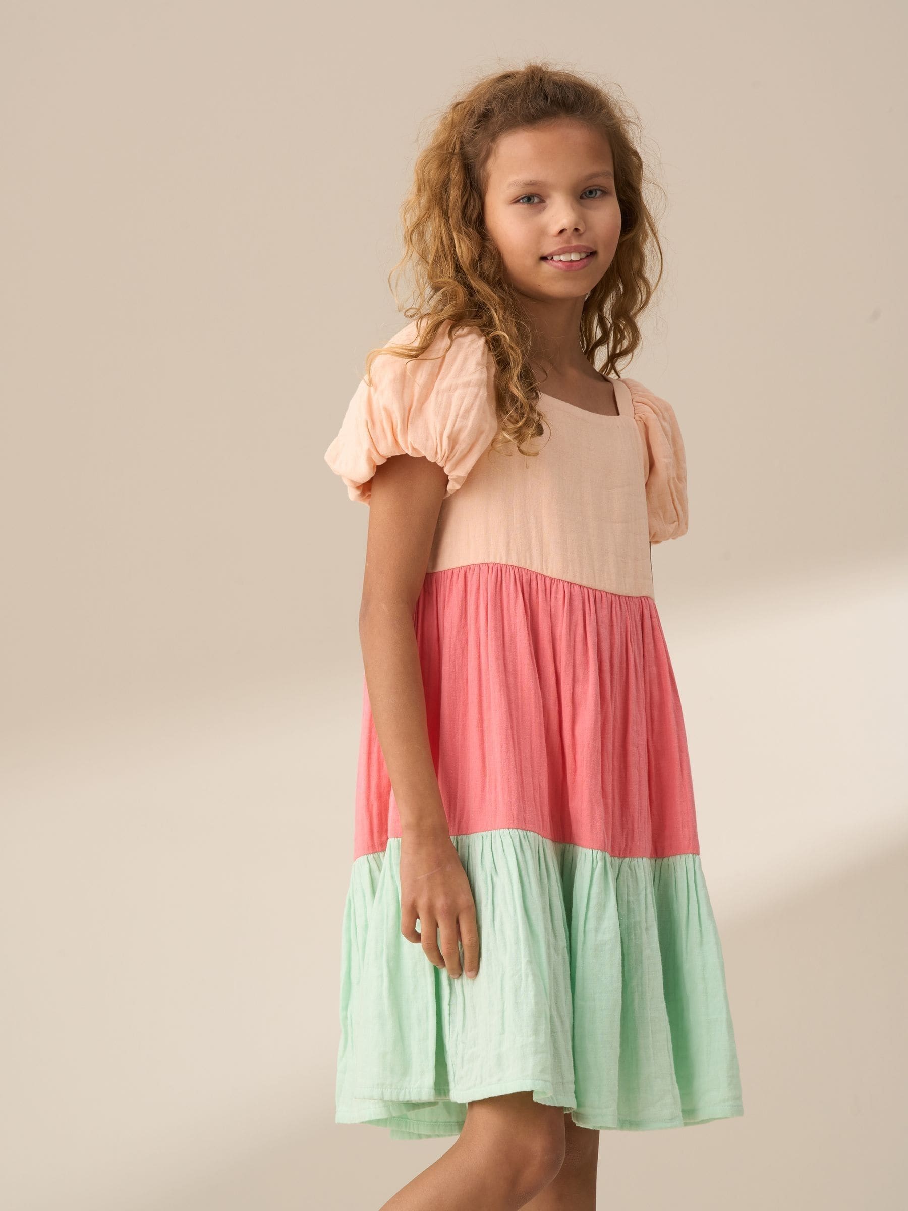 Angel & Rocket Pink Casey Multi Tiered Colourblock 100% Cotton Dress image 5