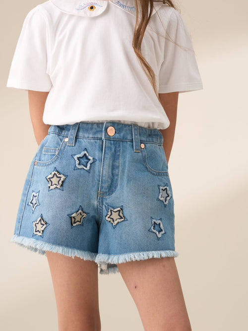 Dsiney Kidz - Angel & Rocket Blue Nina Star Applique 100% Cotton Denim Shorts image 1