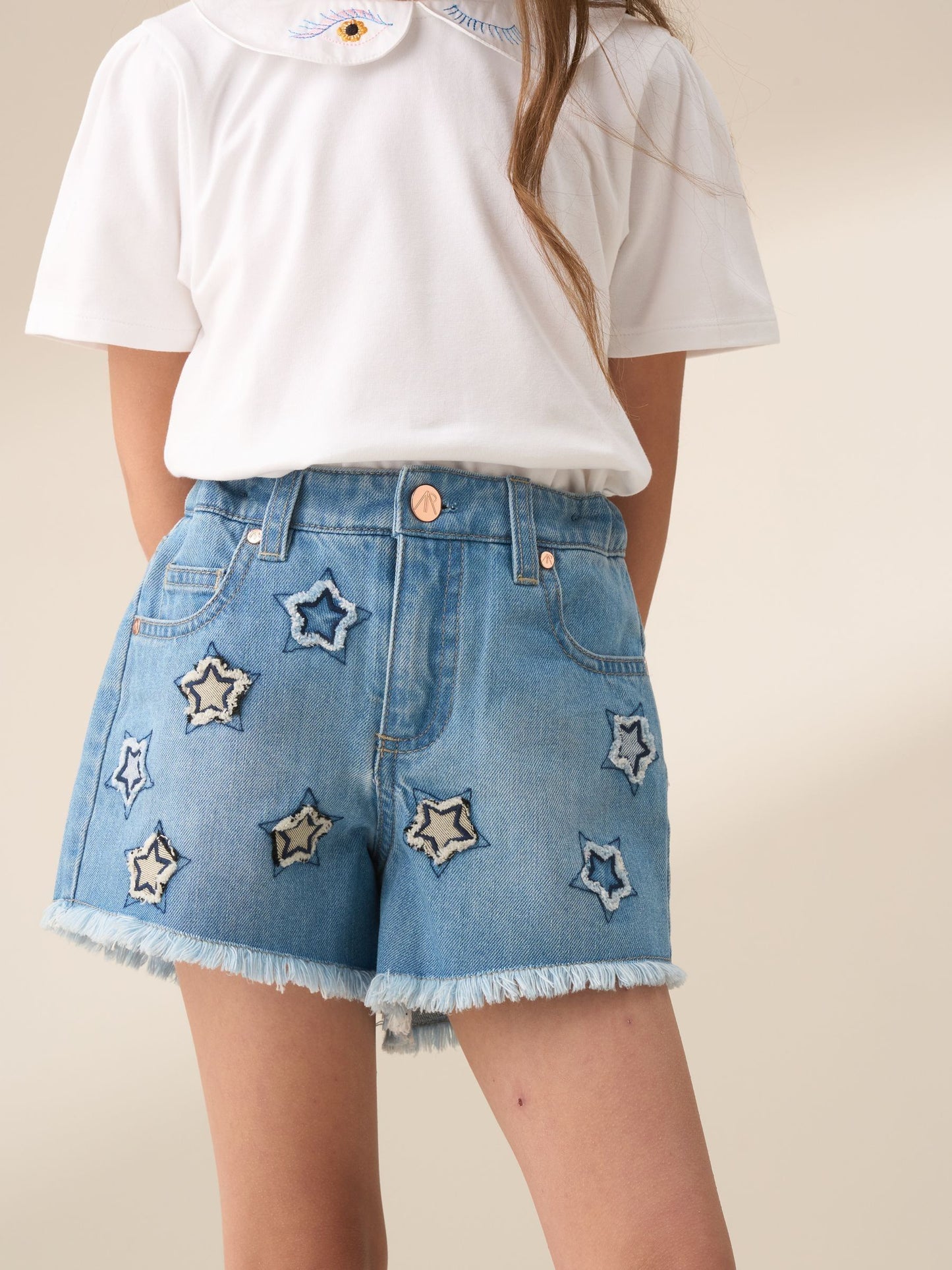 Dsiney Kidz - Angel & Rocket Blue Nina Star Applique 100% Cotton Denim Shorts image 1