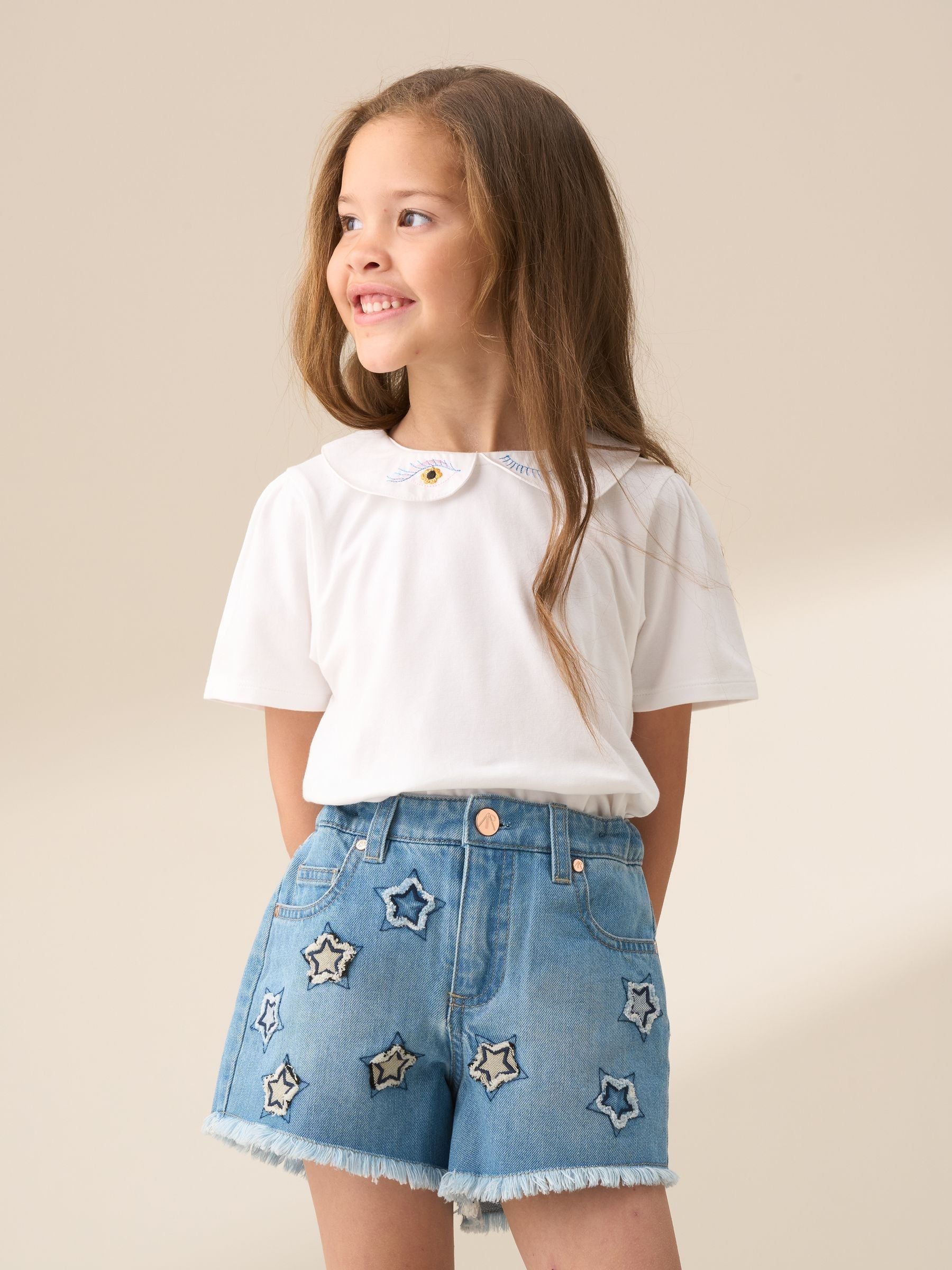 Dsiney Kidz - Angel & Rocket Blue Nina Star Applique 100% Cotton Denim Shorts image 2