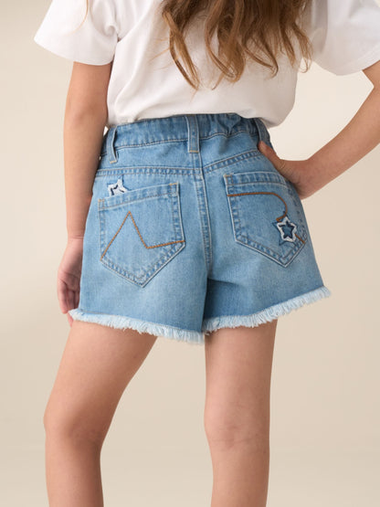 Dsiney Kidz - Angel & Rocket Blue Nina Star Applique 100% Cotton Denim Shorts image 3