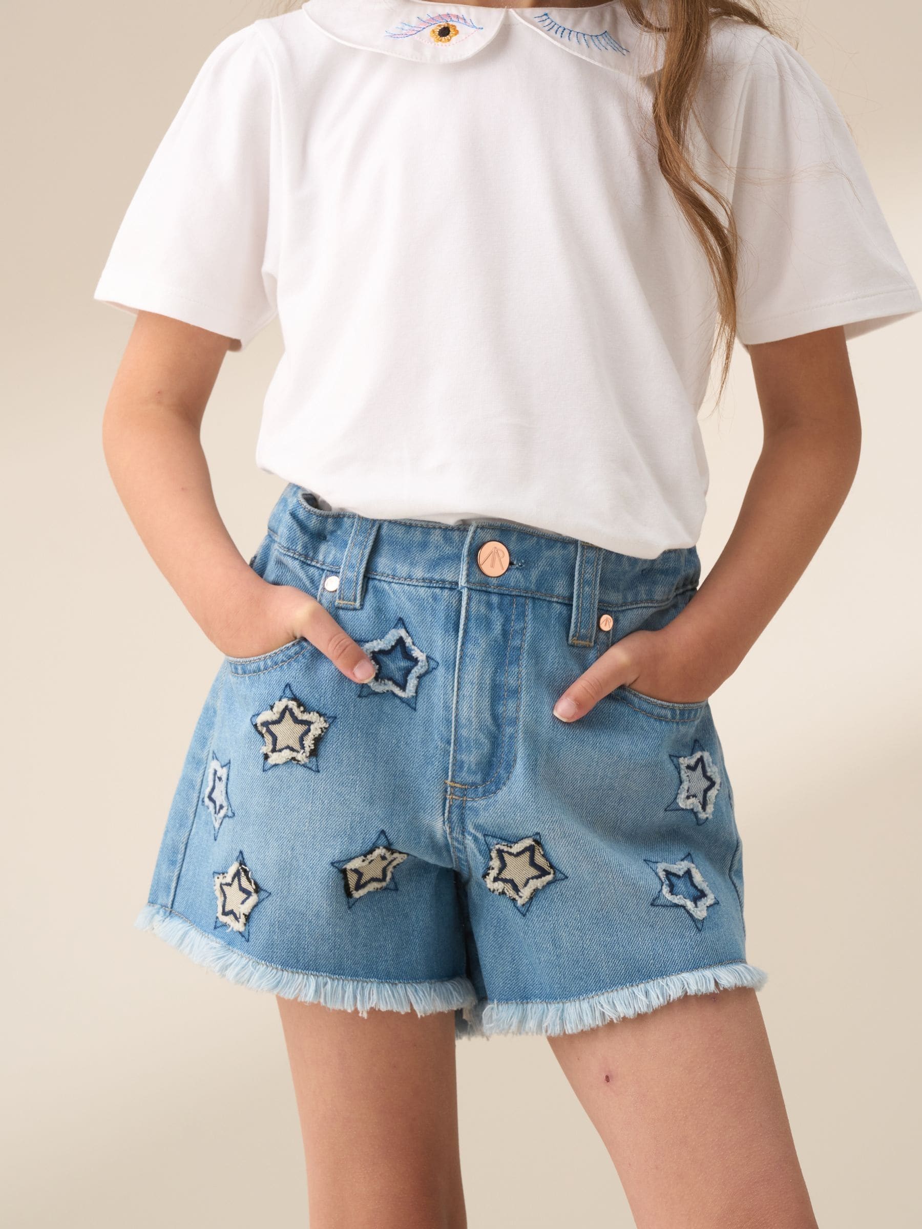Dsiney Kidz - Angel & Rocket Blue Nina Star Applique 100% Cotton Denim Shorts image 4