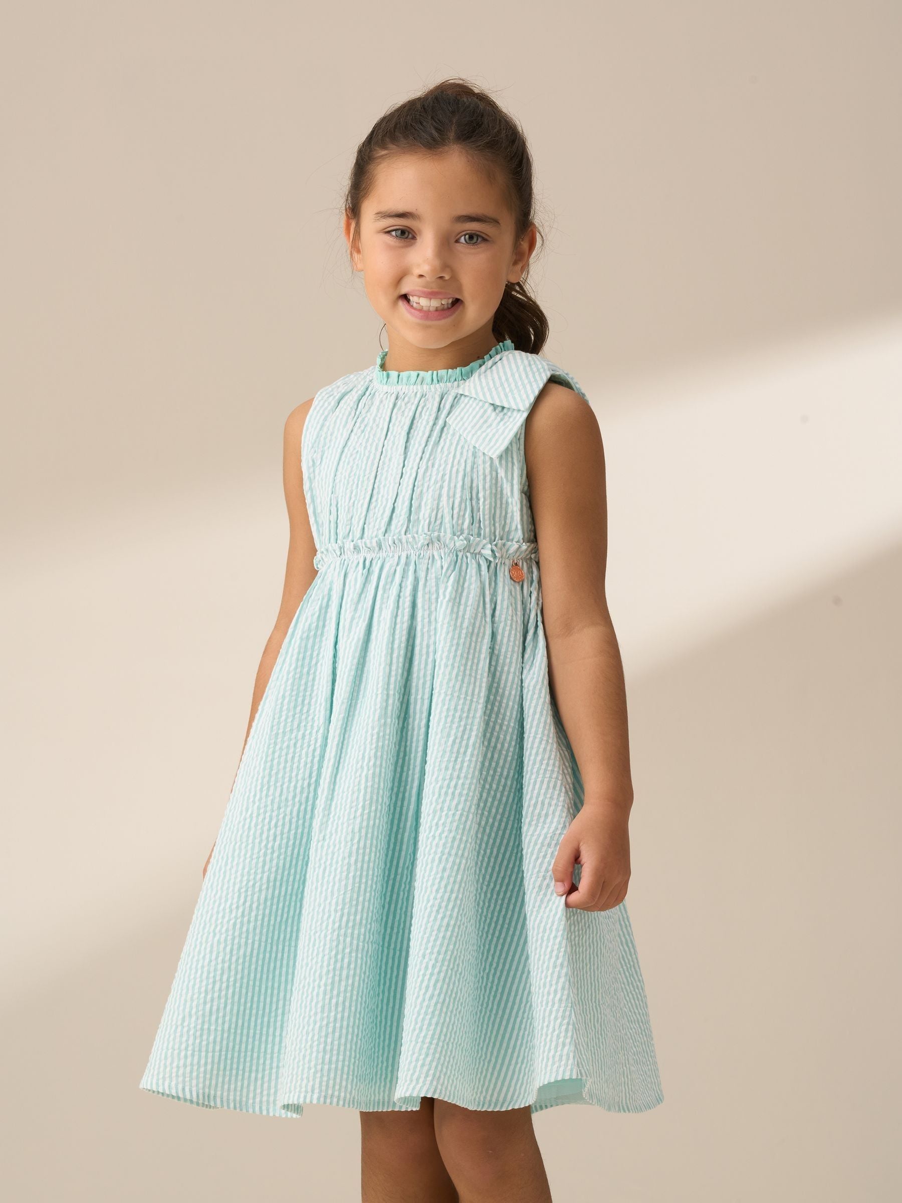 Angel & Rocket Green Giana Mint Seersucker Stripe 100% Cotton Dress image 3