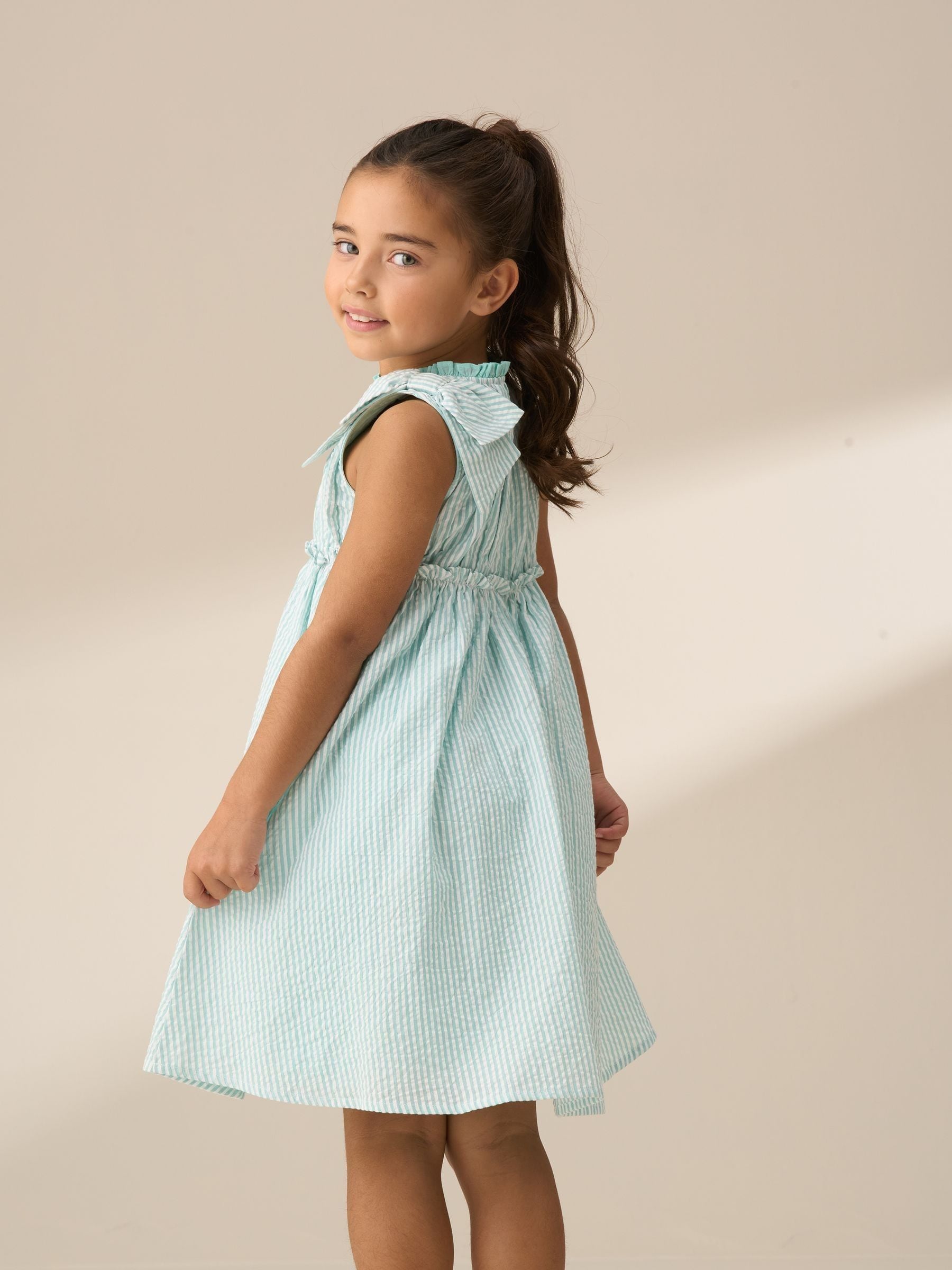 Angel & Rocket Green Giana Mint Seersucker Stripe 100% Cotton Dress image 4