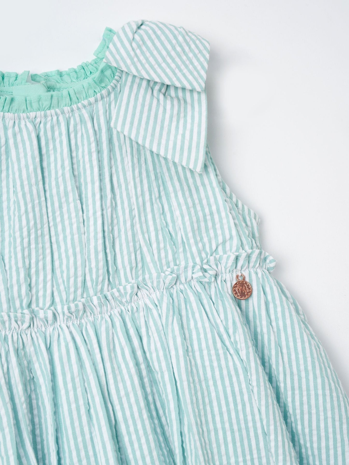 Angel & Rocket Green Giana Mint Seersucker Stripe 100% Cotton Dress image 7