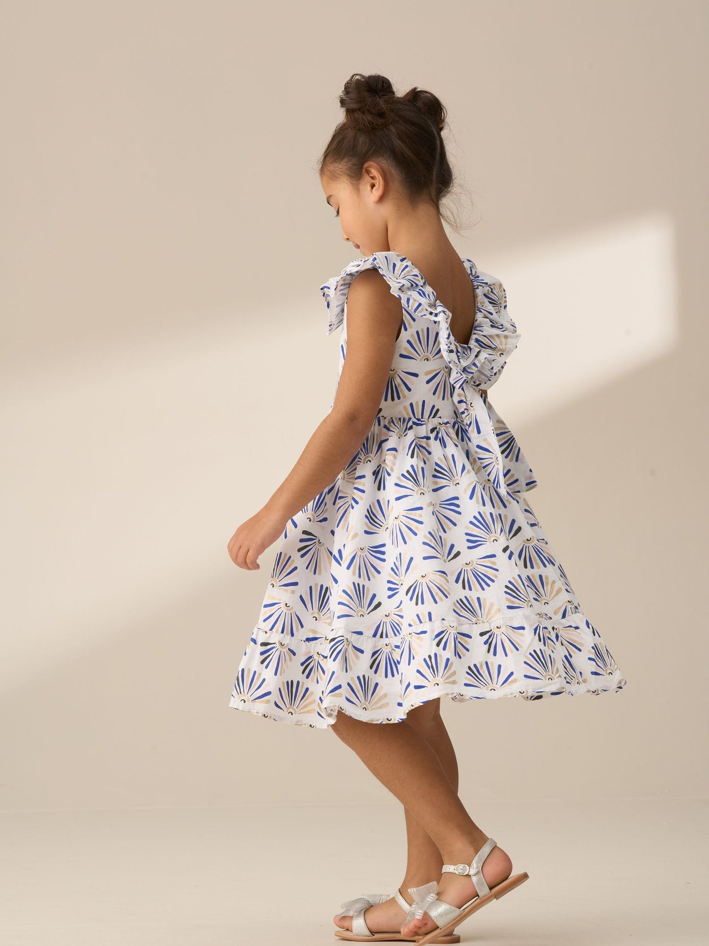 Angel & Rocket Blue Lina Frill Neck Print 100% Cotton Dress image 2