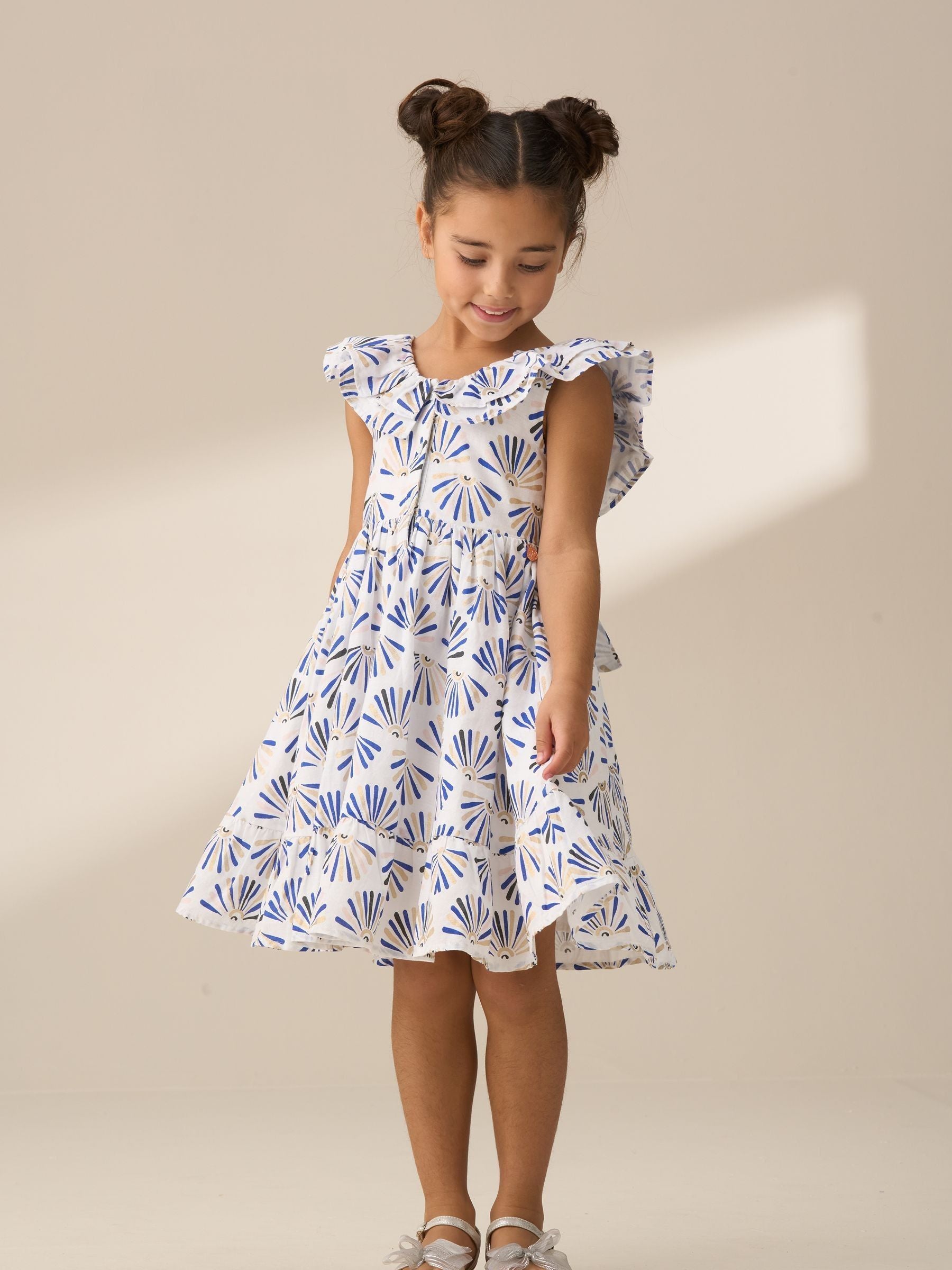 Angel & Rocket Blue Lina Frill Neck Print 100% Cotton Dress image 3