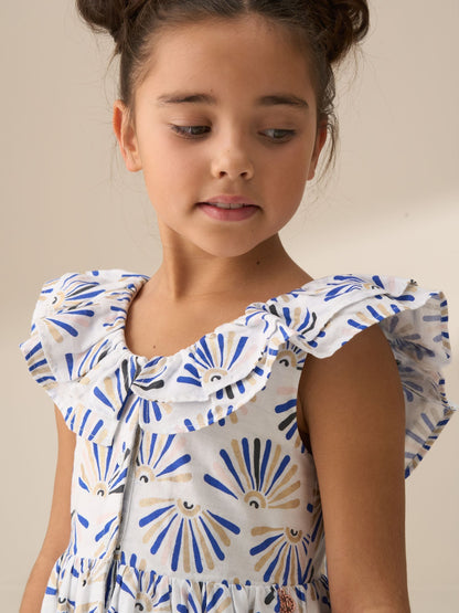 Angel & Rocket Blue Lina Frill Neck Print 100% Cotton Dress image 4