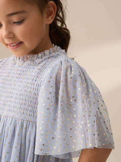 Angel & Rocket Blue Xeni Foil Print Mesh Dress image 5