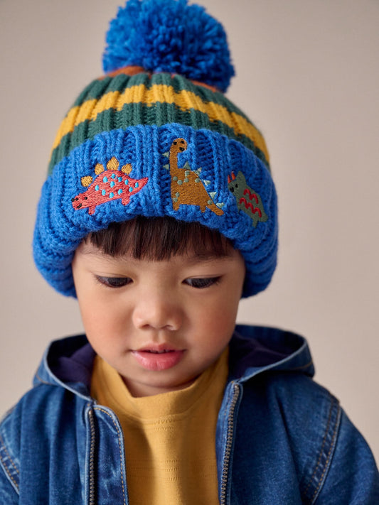 Multi Colour Embroidered Pom Beanie Hat & Mittens 2 Piece Set (3mths-10yrs) image 3