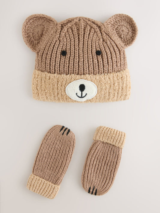 Brown Bear Hat & Mittens 2 Piece Set (3mths-6yrs) image 1