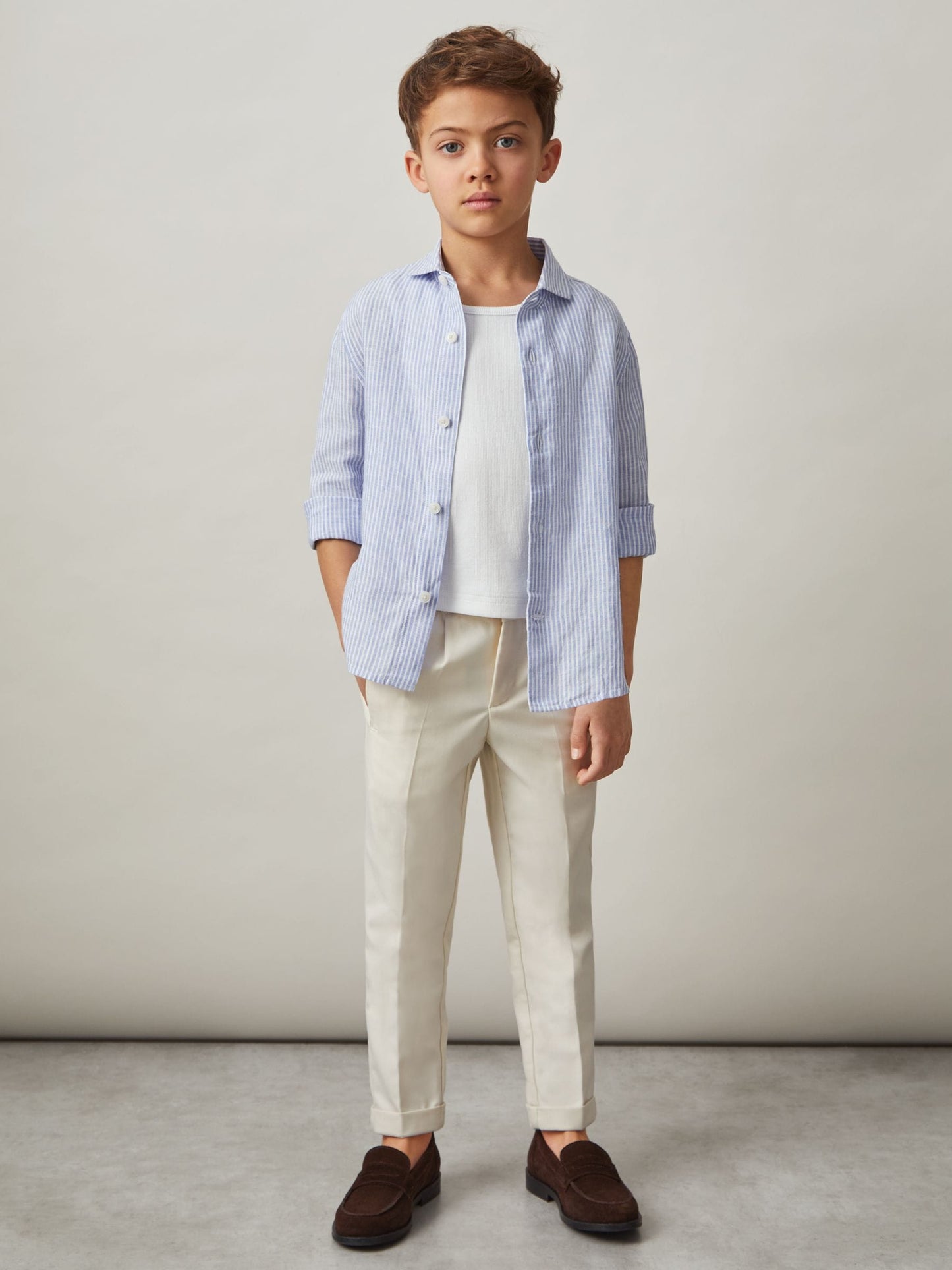 Dsiney Kidz - Reiss Blue/White Stripe Ruban 9-13 yrs Linen Cutaway Collar Shirt image 1