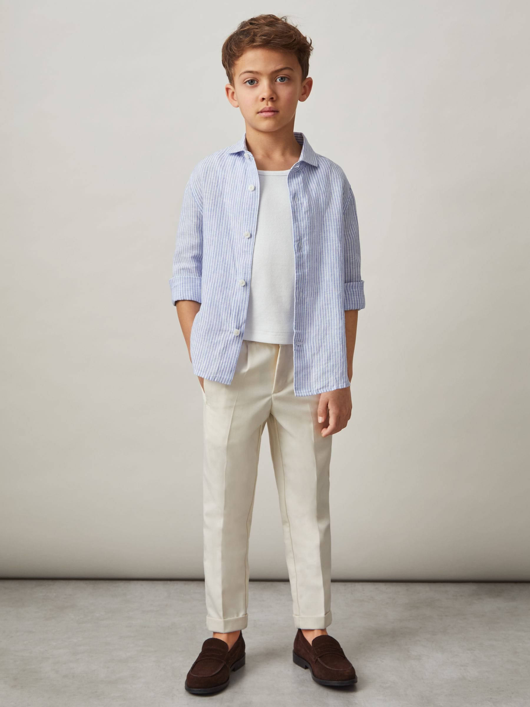 Dsiney Kidz - Reiss Blue/White Stripe Ruban 9-13 yrs Linen Cutaway Collar Shirt image 1