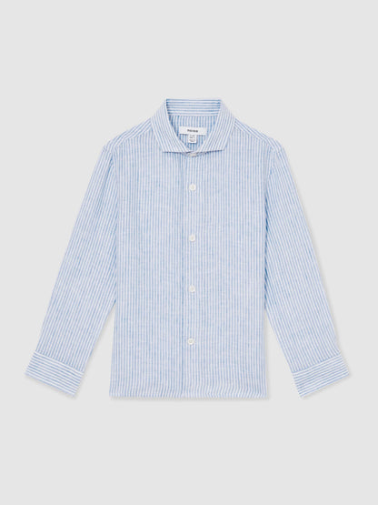 Dsiney Kidz - Reiss Blue/White Stripe Ruban 9-13 yrs Linen Cutaway Collar Shirt image 2