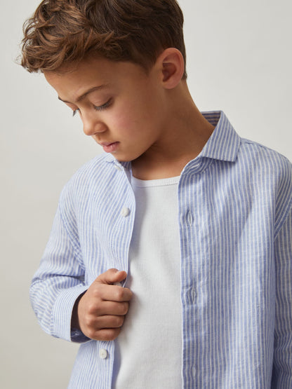 Dsiney Kidz - Reiss Blue/White Stripe Ruban 9-13 yrs Linen Cutaway Collar Shirt image 3