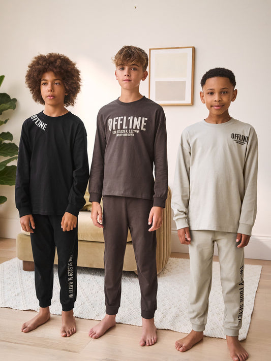 Black/Brown 3 Pack Jogger Pyjamas (3-16yrs) image 1