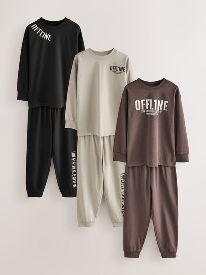Black/Brown 3 Pack Jogger Pyjamas (3-16yrs) image 5