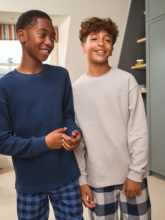 Blue/Grey Long Sleeve Woven Check Pyjamas 2 Pack (3-16yrs) image 3