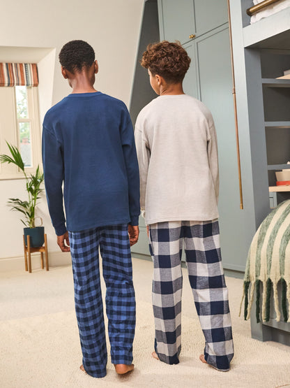 Blue/Grey Long Sleeve Woven Check Pyjamas 2 Pack (3-16yrs) image 4
