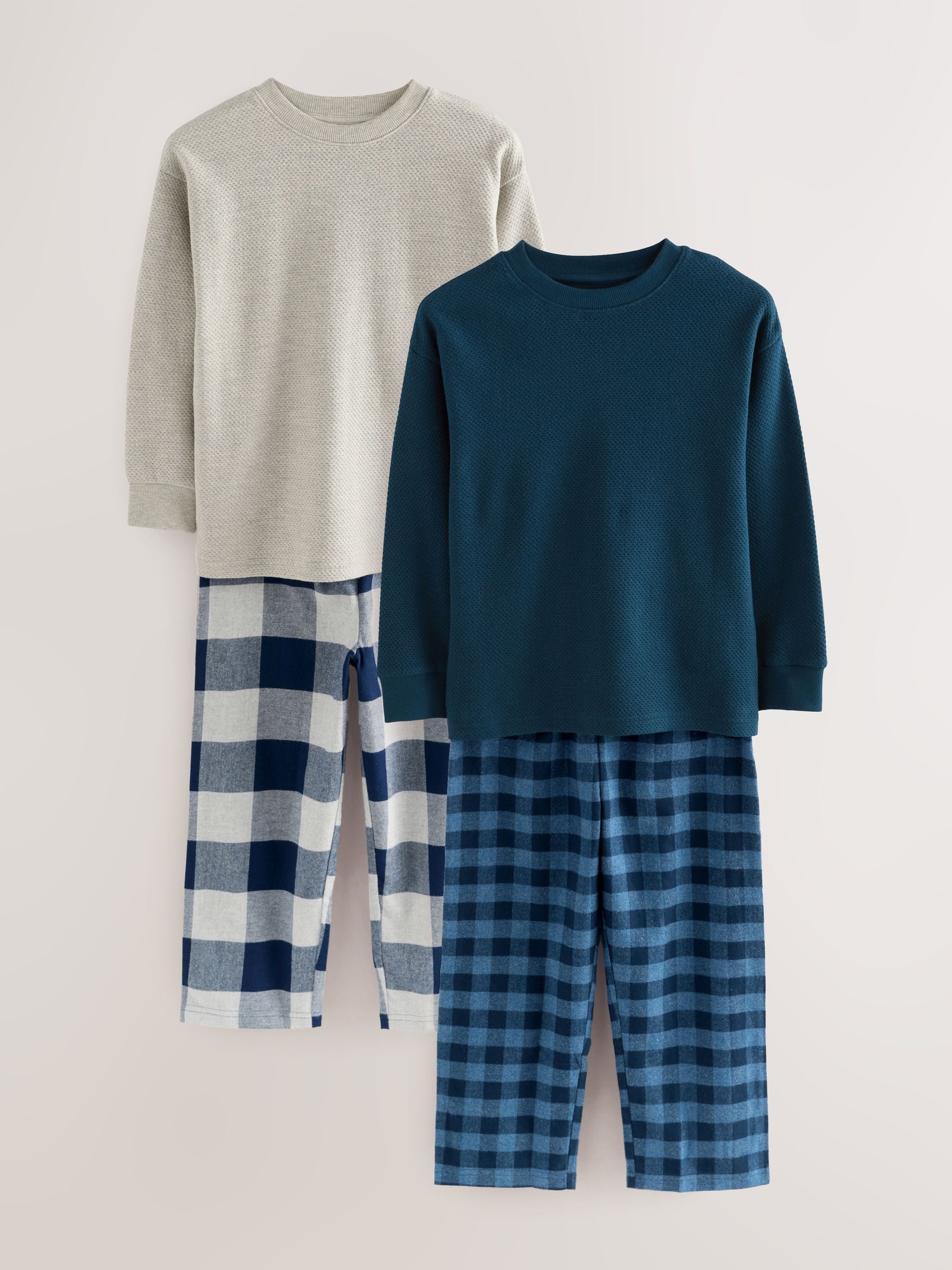 Blue/Grey Long Sleeve Woven Check Pyjamas 2 Pack (3-16yrs) image 5