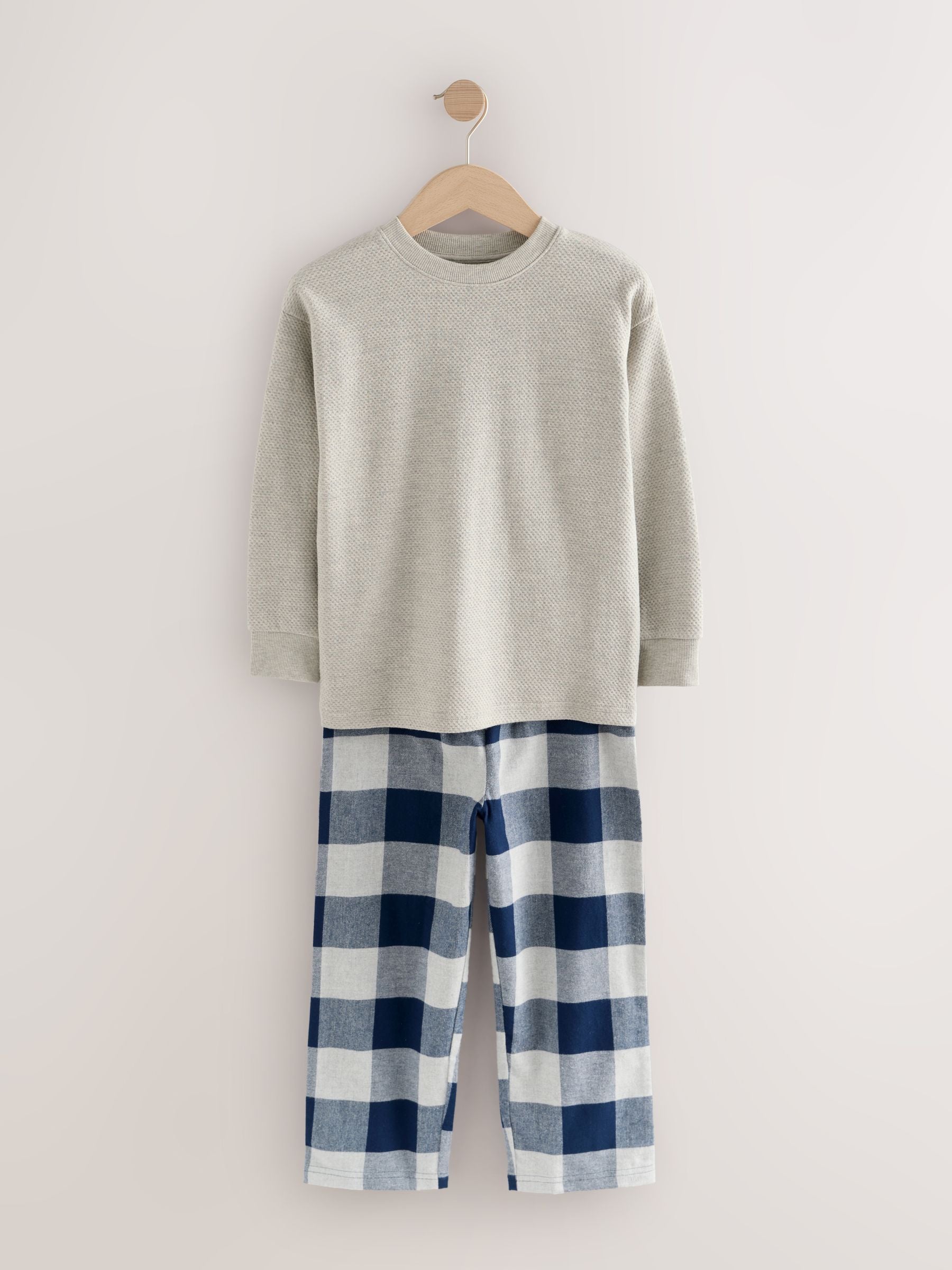 Blue/Grey Long Sleeve Woven Check Pyjamas 2 Pack (3-16yrs) image 6