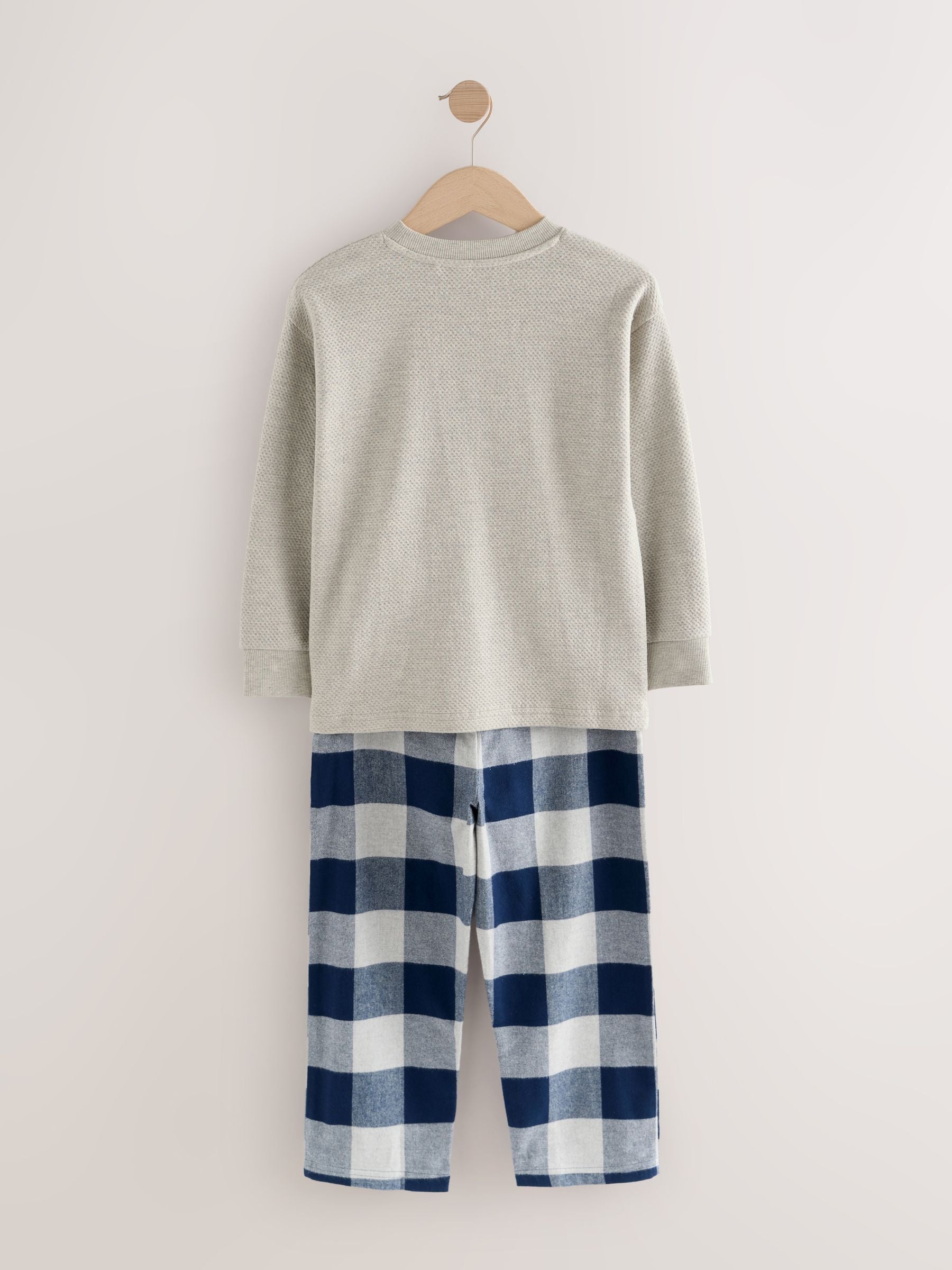 Blue/Grey Long Sleeve Woven Check Pyjamas 2 Pack (3-16yrs) image 7