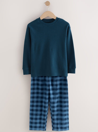 Blue/Grey Long Sleeve Woven Check Pyjamas 2 Pack (3-16yrs) image 8