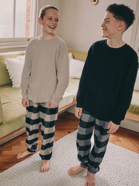 Black/Grey Long Sleeve Woven Check Pyjamas 2 Pack (3-16yrs) image 1