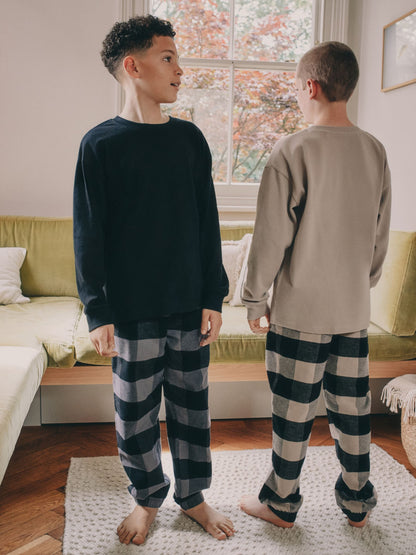 Black/Grey Long Sleeve Woven Check Pyjamas 2 Pack (3-16yrs) image 4