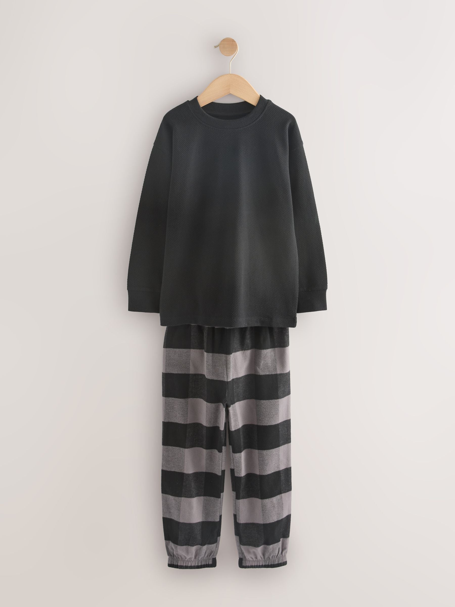Black/Grey Long Sleeve Woven Check Pyjamas 2 Pack (3-16yrs) image 9