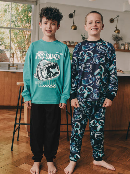 Green/Black Pro Gamer Long Sleeve Pyjamas 2 Pack (3-16yrs) image 1