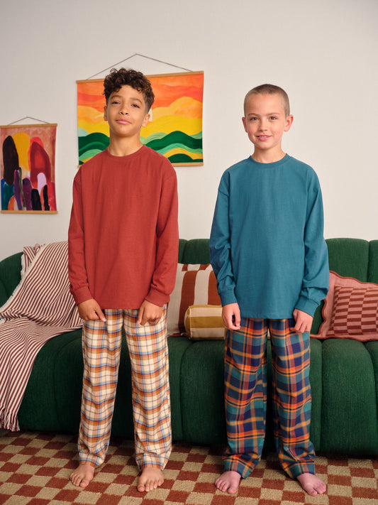 Orange Long Sleeve Woven Check Pyjamas 2 Pack (3-16yrs) image 1