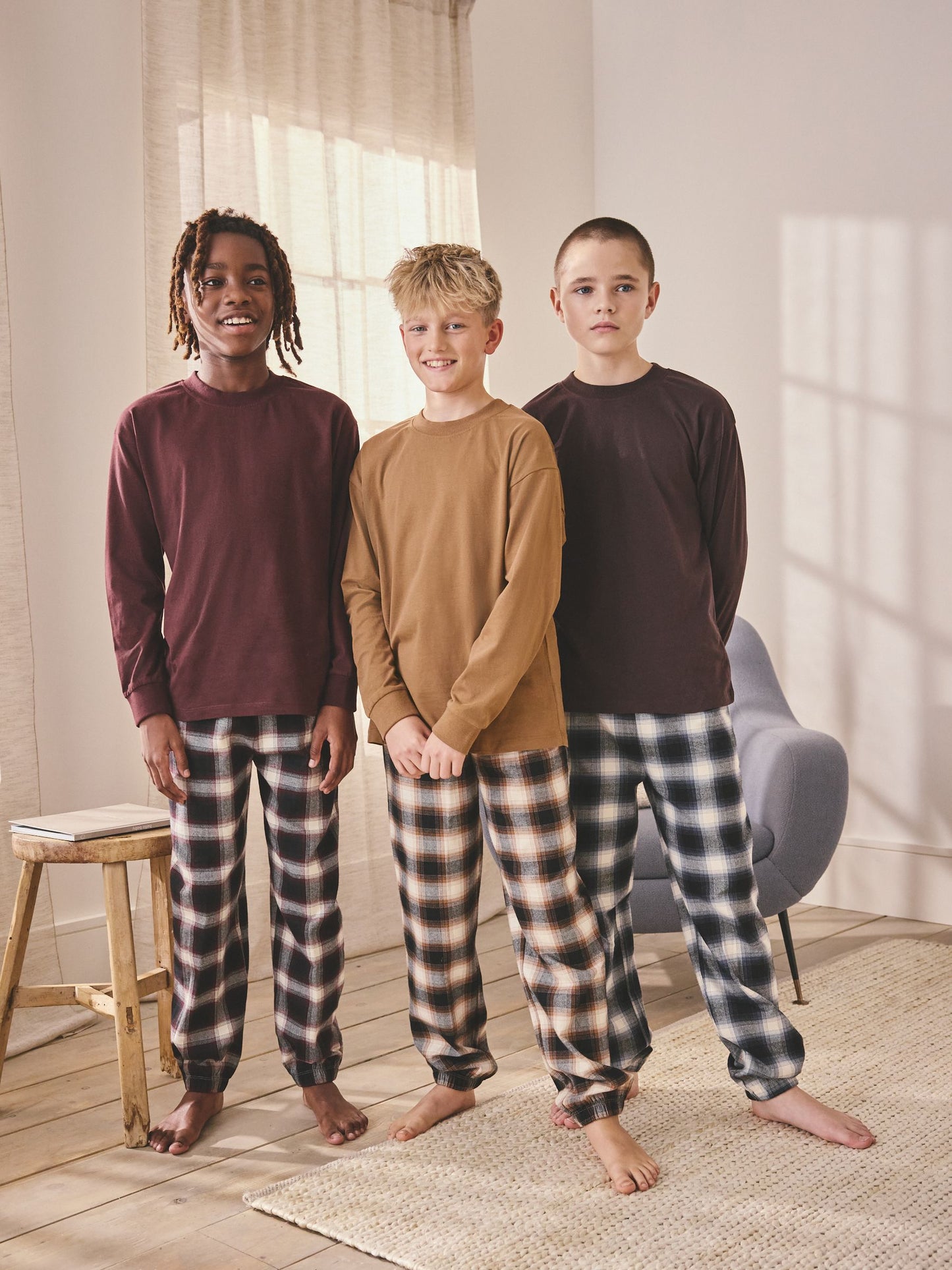 Burgundy Red/Brown Woven Check Pyjamas 3 Pack (3-16yrs) image 1