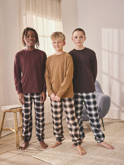 Burgundy Red/Brown Woven Check Pyjamas 3 Pack (3-16yrs) image 1