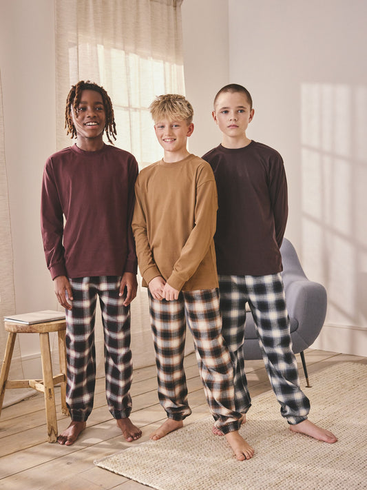 Burgundy Red/Brown Woven Check Pyjamas 3 Pack (3-16yrs) image 1