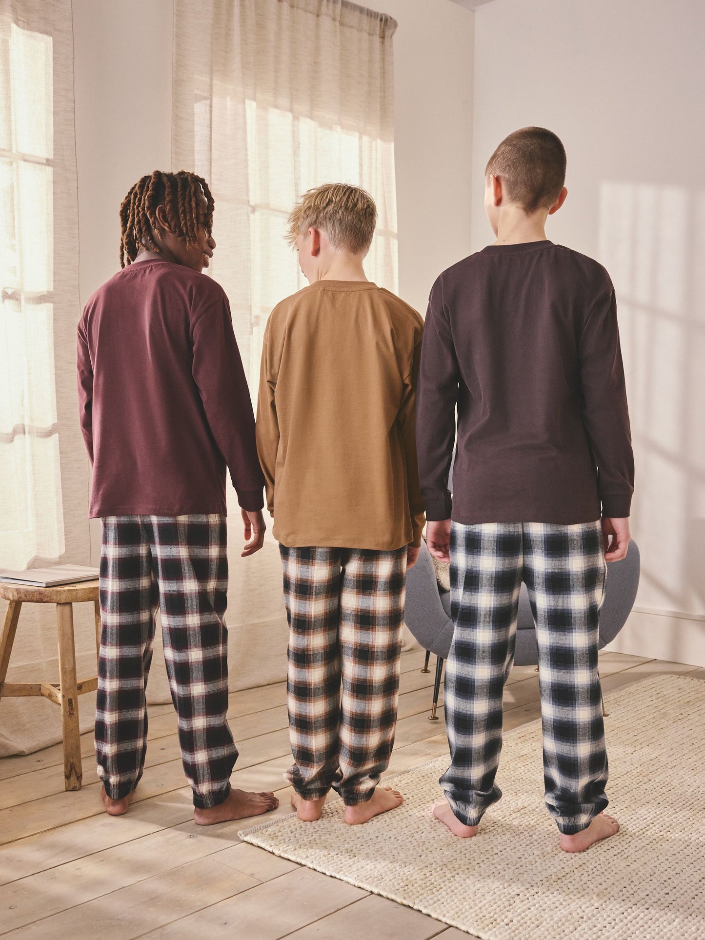 Burgundy Red/Brown Woven Check Pyjamas 3 Pack (3-16yrs) image 3