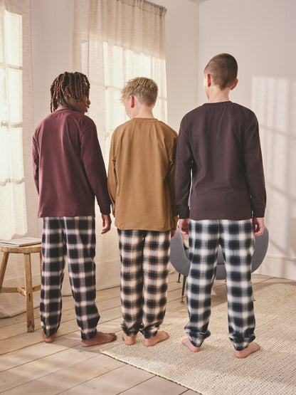 Burgundy Red/Brown Woven Check Pyjamas 3 Pack (3-16yrs) image 3