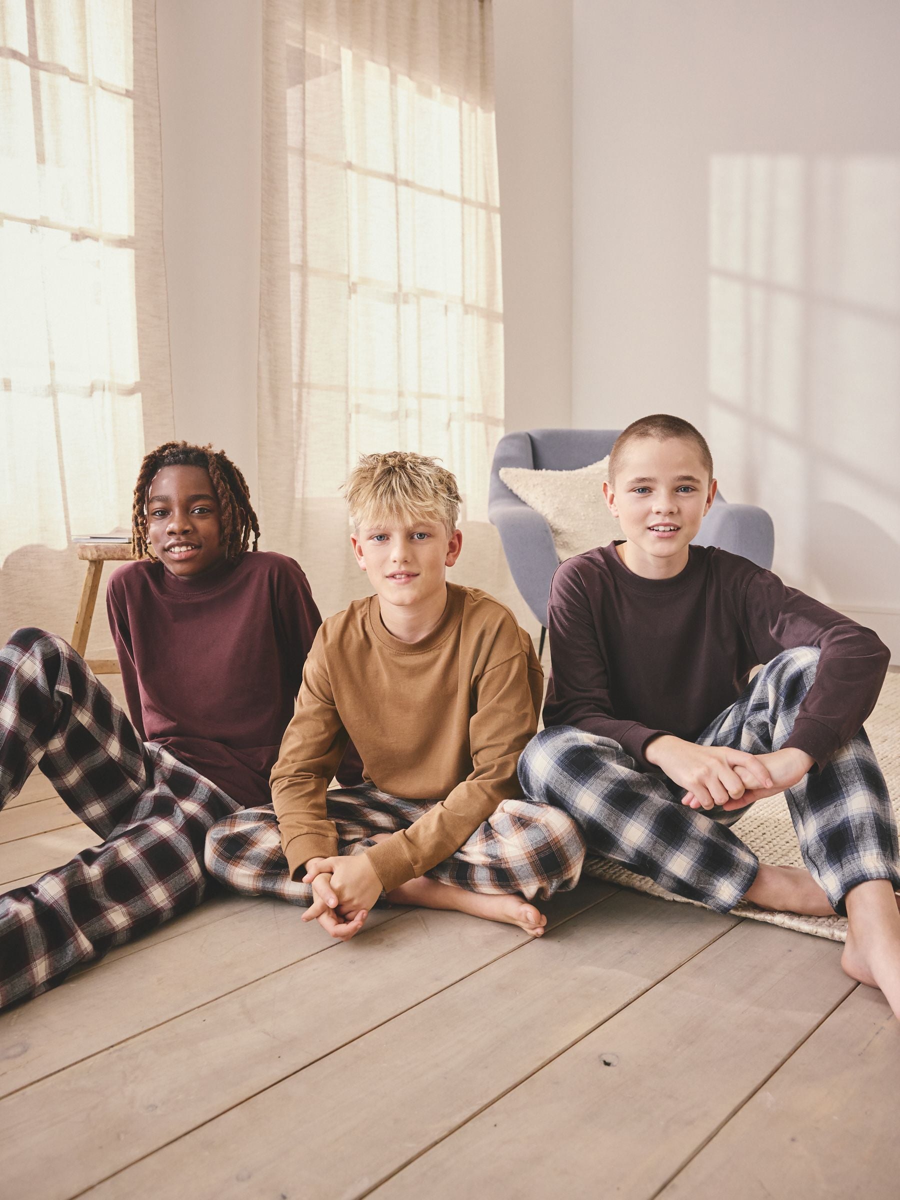 Burgundy Red/Brown Woven Check Pyjamas 3 Pack (3-16yrs) image 4