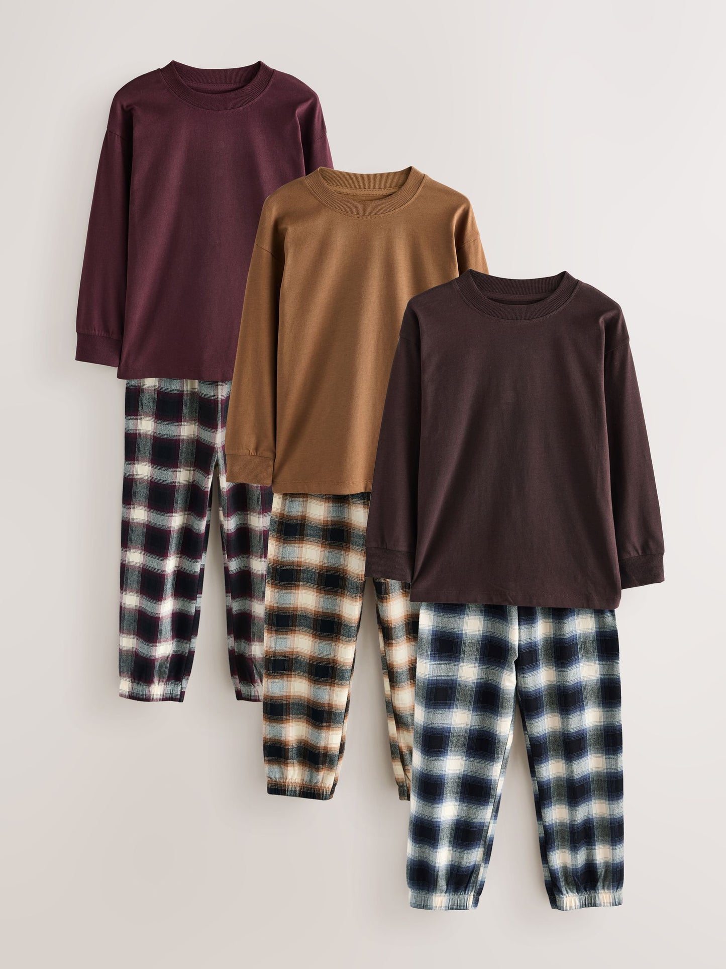 Burgundy Red/Brown Woven Check Pyjamas 3 Pack (3-16yrs) image 5