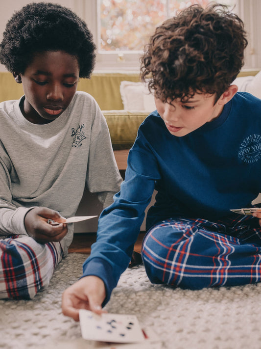 Grey/Blue Long Sleeve Woven Check Pyjamas 2 Pack (3-16yrs) image 3